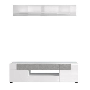 Hioshop Tokyo TV-meubel 2 deuren- 2 laden- 1 plank- wit hoogglans product