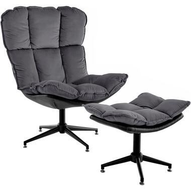 Pilou - Fauteuil met hocker in fluweel in antraciet product