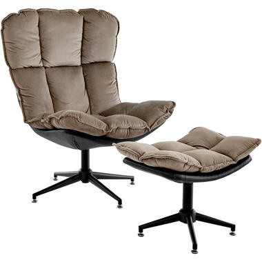 Pilou - Fauteuil met hocker in fluweel in taupe product