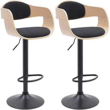 CLP Lot de 2 Tabouret de bar Kingston Noir mat Cadre - Tissu - Nature / Noir product
