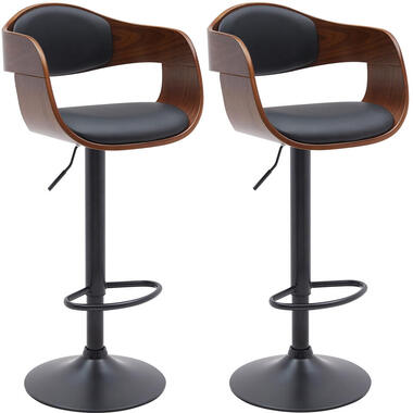 CLP Lot de 2 Tabouret de bar Kingston Noir mat Cadre Similicuir Noyer / Noir product