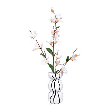 QUVIO Vaas zwarte strepen - Zandloper vorm - Keramiek - ø23x11cm - Wit product
