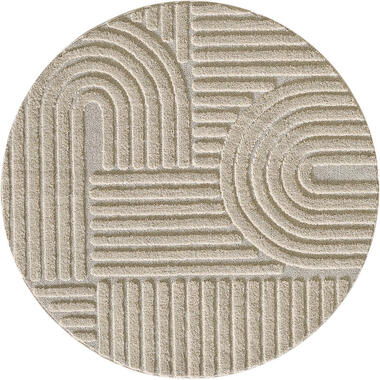 Rond Modern Japandi Vloerkleed - Beige - Boho Scandinavisch - Ø200 cm Laagpolig product