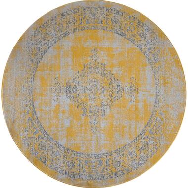 Istanbul Vintage - Laagpolig Vloerkleed - Retro Tapijt - Geel - 160 CM ROND product