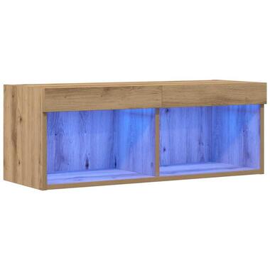 vidaXL - Zwevend LED TV-meubel met 2 vakken - Artisanaal eiken - 80x30x30 cm product