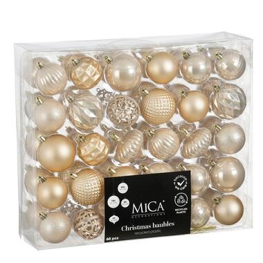 Mica Decorations Kerstballen Set - 60 Stuks - Ø7 cm - Onbreekbaar - Crème product