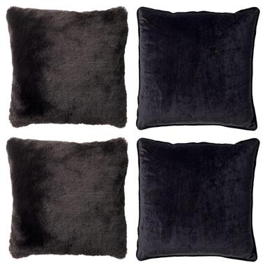 KUSSENSET - 4-delig Soft Textures - 45x45 cm - inclusief binnenkussens - zwart product