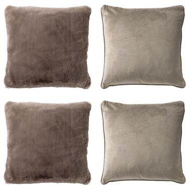 KUSSENSET - 4-delig Soft Textures - 45x45 cm - inclusief binnenkussens - taupe product