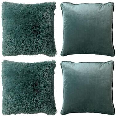 KUSSENSET - 4-delig Fluffy & Velvet - 45x45 cm - inclusief binnenkussens - groen product