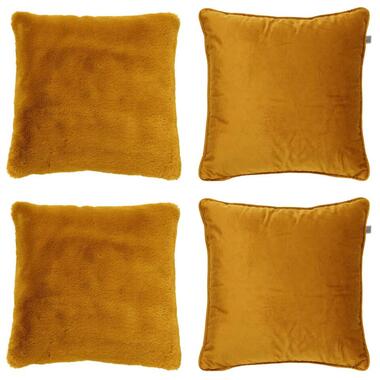 KUSSENSET - 4-delig Soft Textures - 45x45 cm - inclusief binnenkussens - geel product