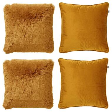 KUSSENSET - 4-delig Fluffy & Velvet - 45x45 cm - inclusief binnenkussens - geel product
