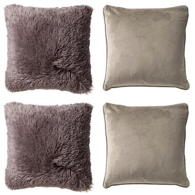 KUSSENSET - 4-delig Fluffy & Velvet - 45x45 cm - inclusief binnenkussens - taupe product