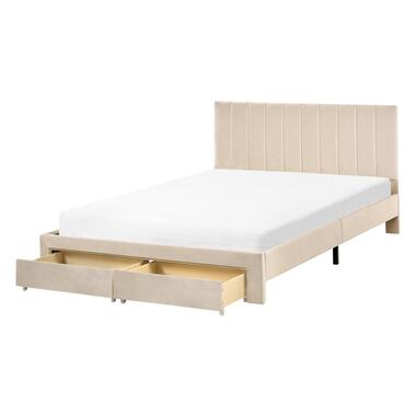 LONZAC - Bed met opbergruimte - Beige - 140 x 200 cm - Fluweel product