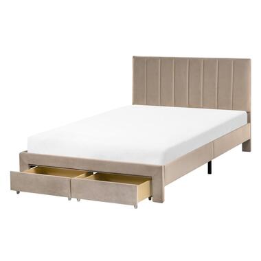 LONZAC - Bed met opbergruimte - Taupe - 120 x 200 cm - Fluweel product
