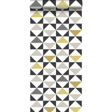 ESTAhome behang - driehoeken - wit, zwart, grijs, geel - 53cm x 10,05m product