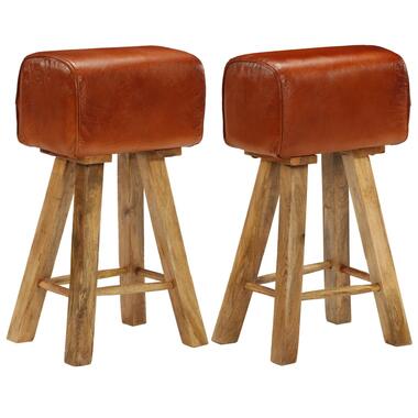 VIDAXL Chaises de bar 2 pcs Cuir véritable et bois de manguier solide product