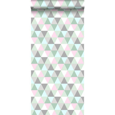 ESTAhome papier peint - triangles - rose, vert menthe et gris product