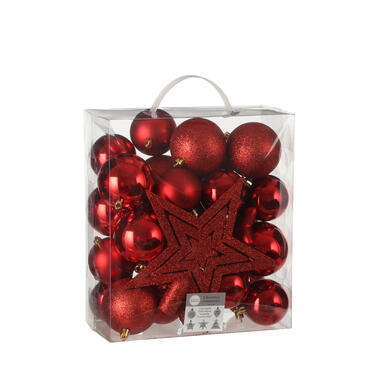 House of Seasons Plastic Kerstballen Set met Piek - 40 Stuks - Rood product