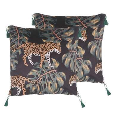 Lot de 2 coussins décoratifs motif léopard 45 x 45 cm noir / vert KUHI product