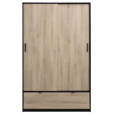 Garde-robe à portes coulissantes Delhi - noir/couleur chêne - 193x120x55 cm product