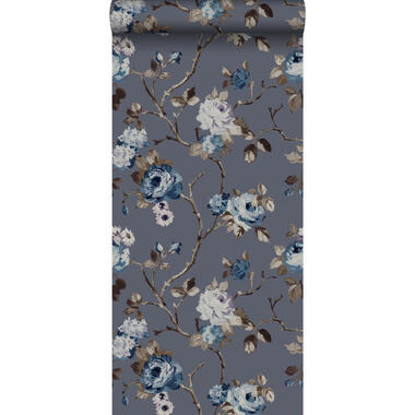 Origin behang - bloemen - vintage blauw en taupe - 53 cm x 10,05 m product