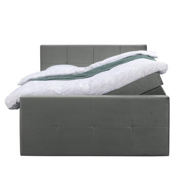 Boxspring met opbergruimte en voetbord Liv geblokt - grijs - 160x200cm product