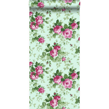 Origin papier peint - roses - vert céladon et rose - 53 cm x 10,05 m product