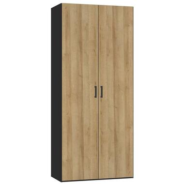 STOCK kleerkast 2-deurs - zwart/eikenkleur - 236x101,9x56 cm product