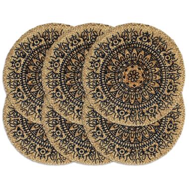 vidaXL Placemats 6 st rond 38 cm jute donkerblauw product