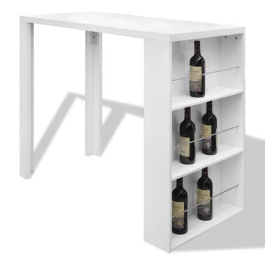 vidaXL Table de bar MDF avec casier à bouteilles Blanc haut brillance product