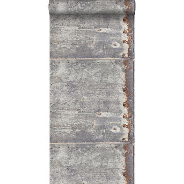ESTAhome behang - metaal - lichtgrijs en roest bruin - 53 cm x 10,05 m product