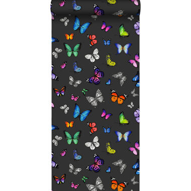 ESTAhome behang - vlinders - multicolor op zwart - 53 cm x 10,05 m product
