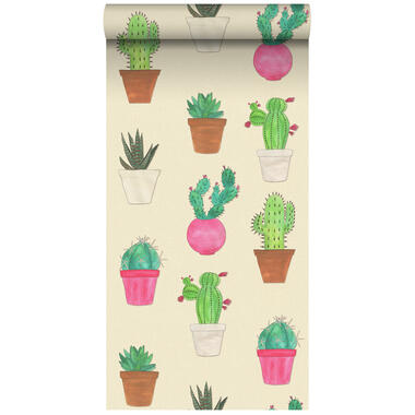 ESTAhome behang XXL - cactus - groen, roze, beige - 46,5 cm x 8,37 m product