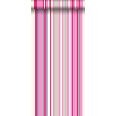 ESTAhome behang - strepen - roze en turquoise - 53 cm x 10,05 m product