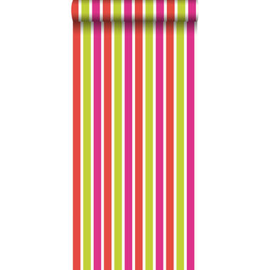 ESTAhome behang - strepen - limegroen en roze - 53 cm x 10,05 m product