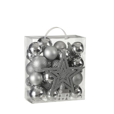 House of Seasons Plastic Kerstballen Set met Piek - 40 Stuks - Zilver product