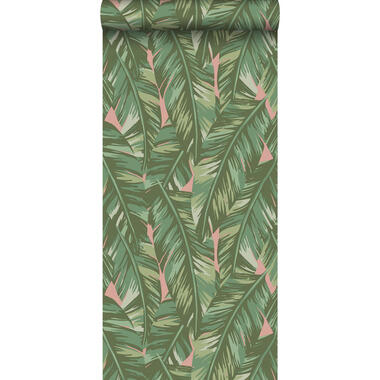 ESTAhome behang - bananenblad - olijfgroen en roze - 53 cm x 10,05 m product