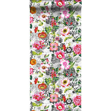 ESTAhome papier peint XXL - fleurs - rose, rouge, vert, noir et blanc product