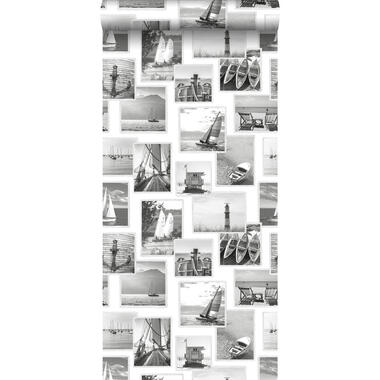 ESTAhome papier peint - photo collage plage - gris foncé et blanc product