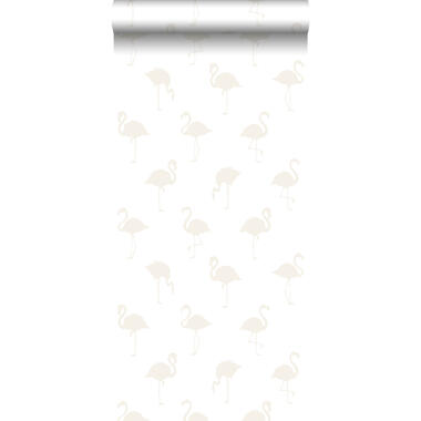 ESTAhome papier peint - flamants - argent et blanc - 53 cm x 10.05 m product