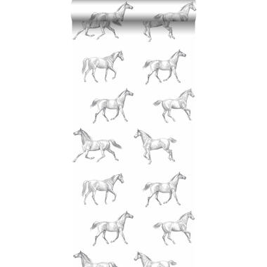 ESTAhome papier peint - croquis de chevaux - noir sur blanc product