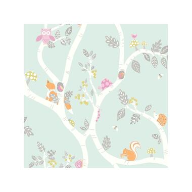 Dutch Wallcoverings - Make Believe Woodland mint/roze - 0,53x10,05m product