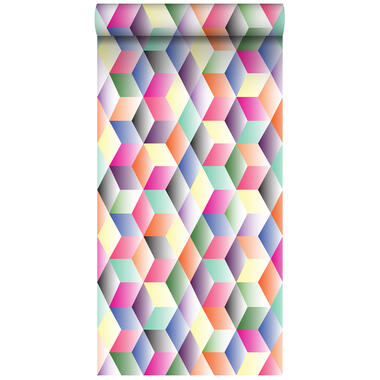 ESTAhome papier peint XXL - cubes 3D - rose, jaune, vert et bleu product