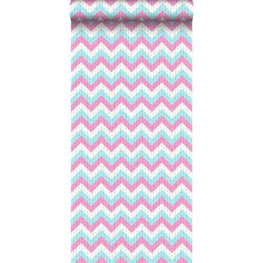 ESTAhome behang - zigzag motief - turquoise en roze - 53 cm x 10,05 m product