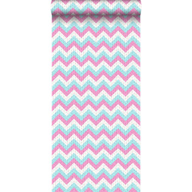 ESTAhome papier peint - chevrons - turquoise et rose - 53 cm x 10,05 m product