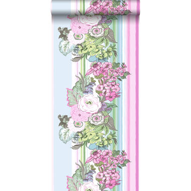 ESTAhome behangpapier - vintage bloemen - licht roze en turquoise product