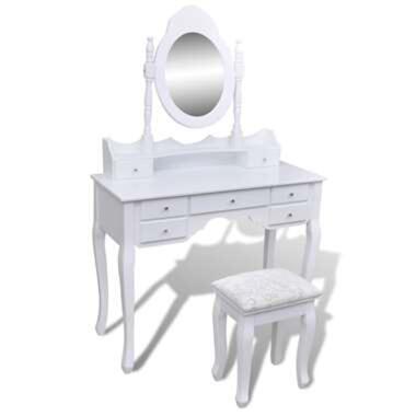 VIDAXL Coiffeuse avec miroir et tabouret 7 tiroirs Blanc product