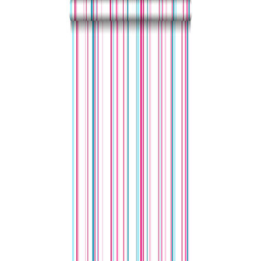 ESTAhome behang - strepen - roze en turquoise - 53 cm x 10,05 m product