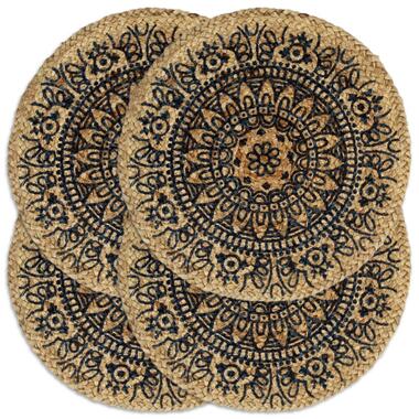 vidaXL Placemats 4 st rond 38 cm jute donkerblauw product