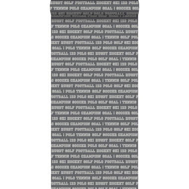 ESTAhome behang - sportteksten - donkergrijs - 53 cm x 10.05 m product